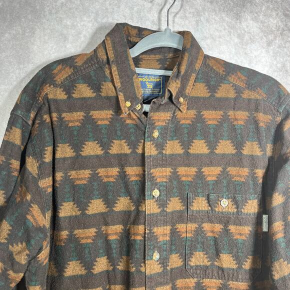 Woolrich Shirt Mens Large Brown Aztec Southwestern Flannel‎ Button Long Sleeves - Picture 2 of 9